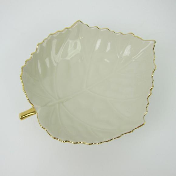 Lenox Leaf Candy Nut Dish Ivory with Gold Trim Handcrafted in Japan - Picture 13 of 14